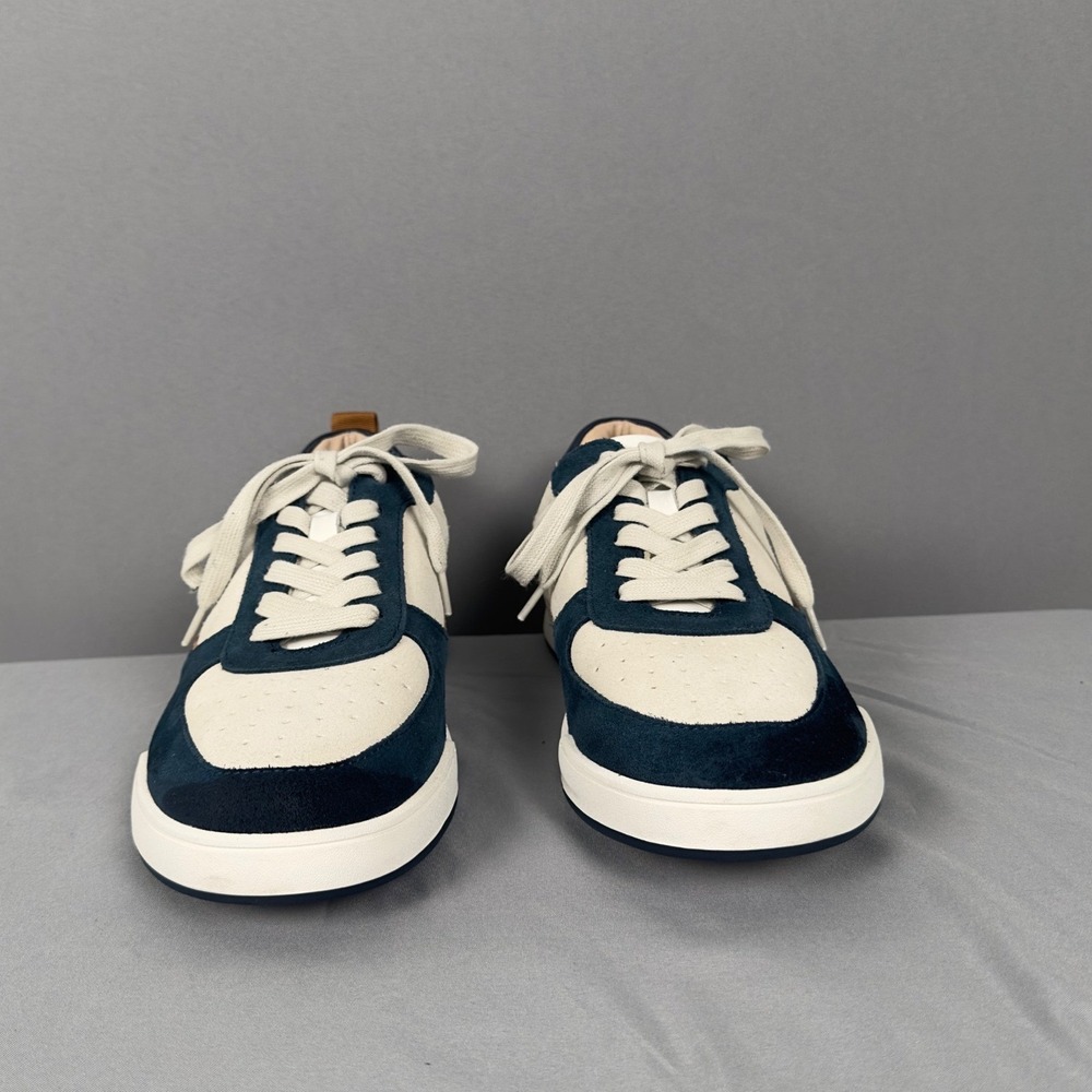 Johnnie-O Topspin Court Sneakers Mens 9 Navy White Leather Suede Casual Shoes - Picture 2 of 11